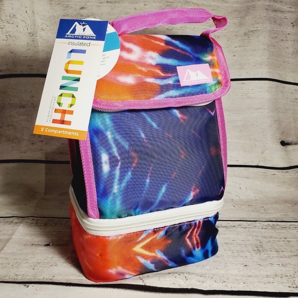 New Arctic Zone Insulated Tie Dye Lunch Bag 2 Compartments School